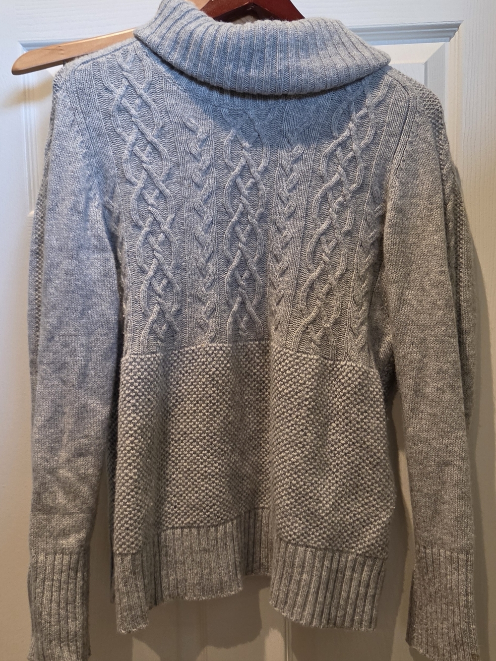 GAP Gray Lambswool Cable-Knit Cowlneck Sweater